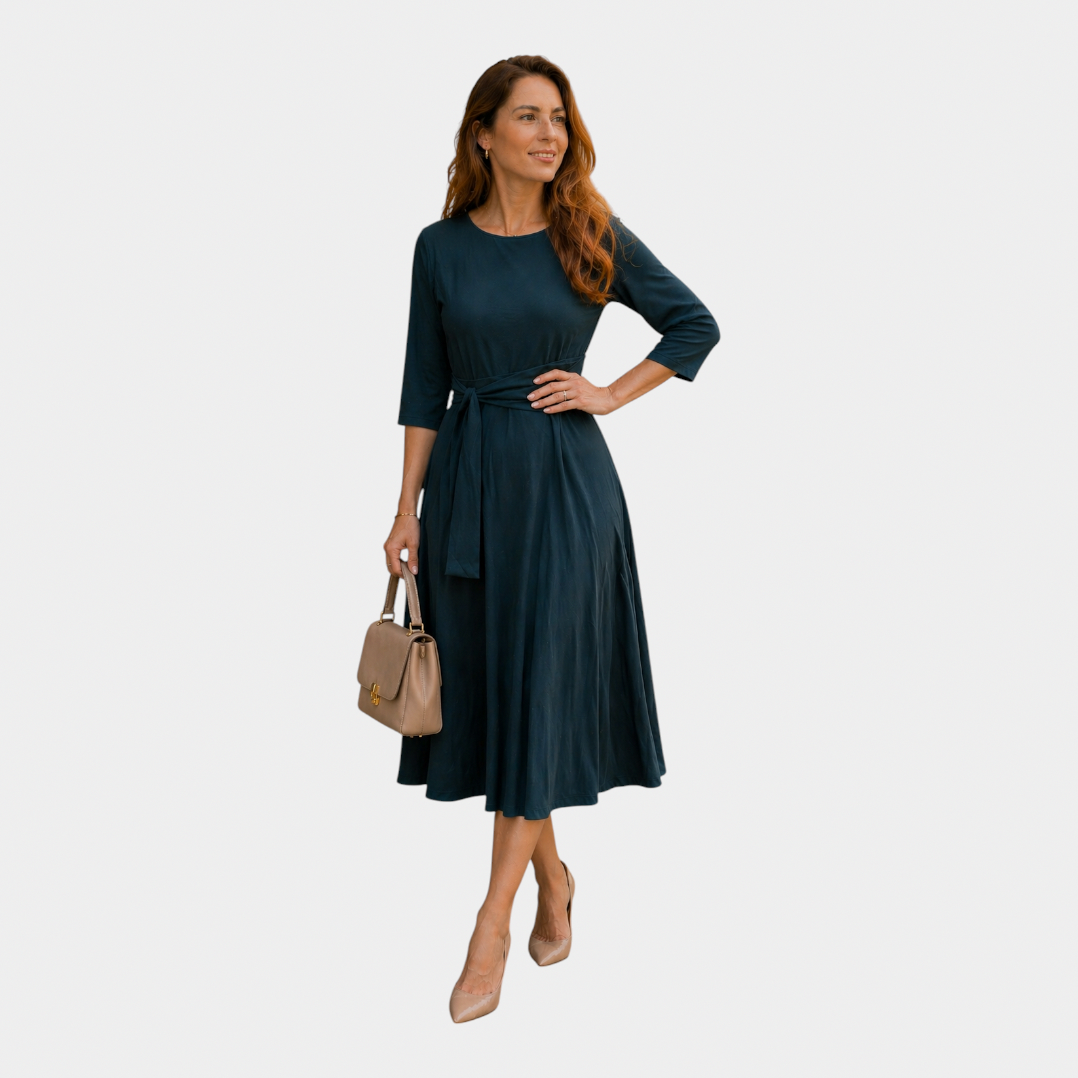 A-Line Tie Waist Midi Dress