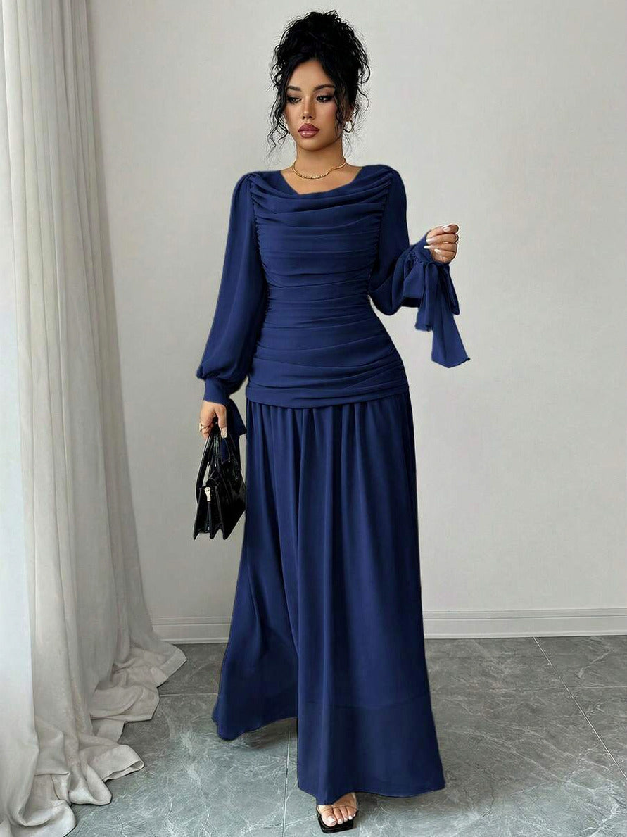 Chiffon Long Sleeve Cowl Neck Maxi Dress