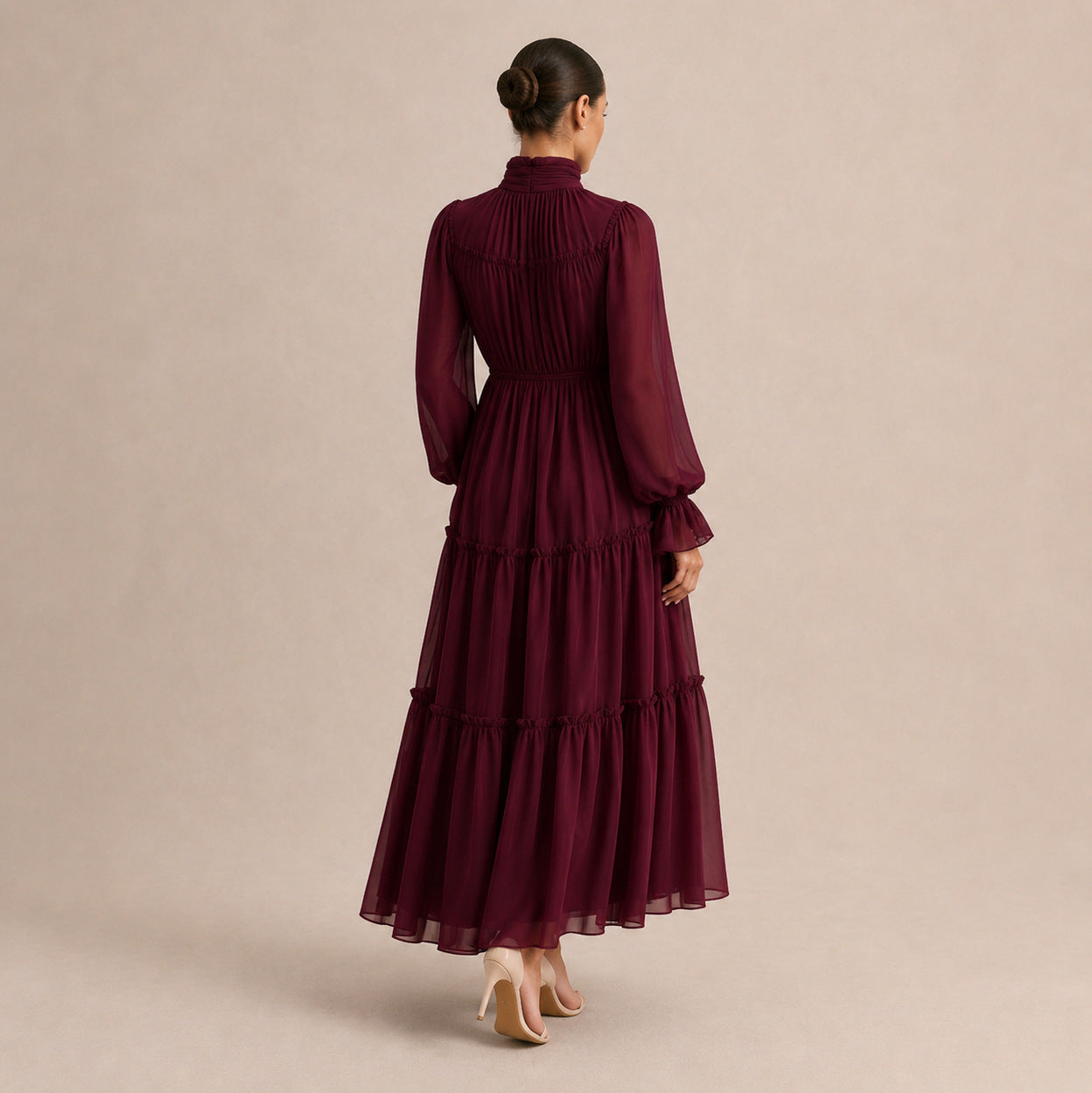 Chiffon High Neck Tiered Maxi Dress