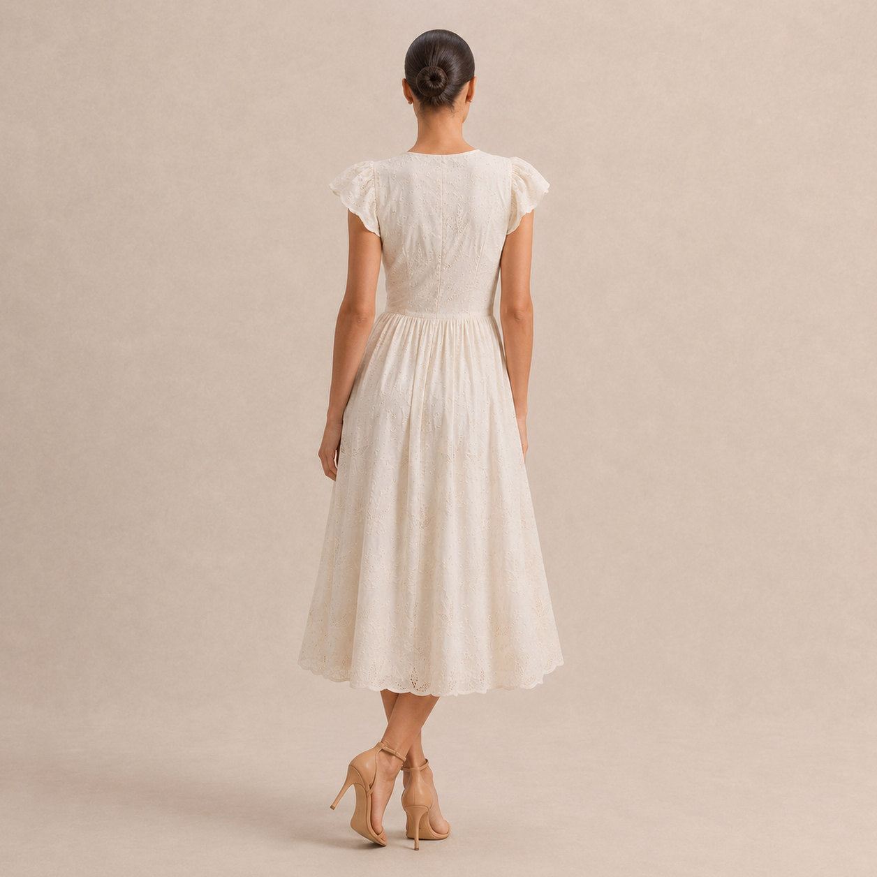 Eyelet Button Front Midi Dress