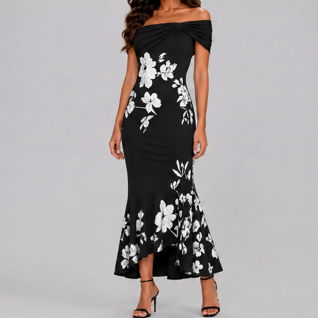Floral Off Shoulder Midi Dress
