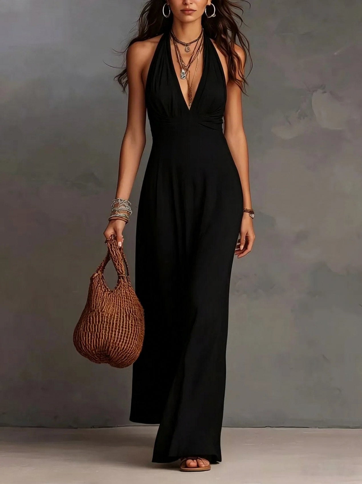 Gauze Halter Maxi Sundress