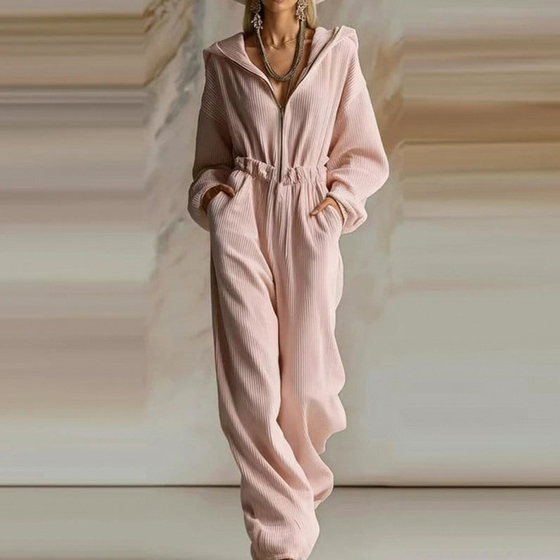 Hooded Knit Zip Jumpsuit