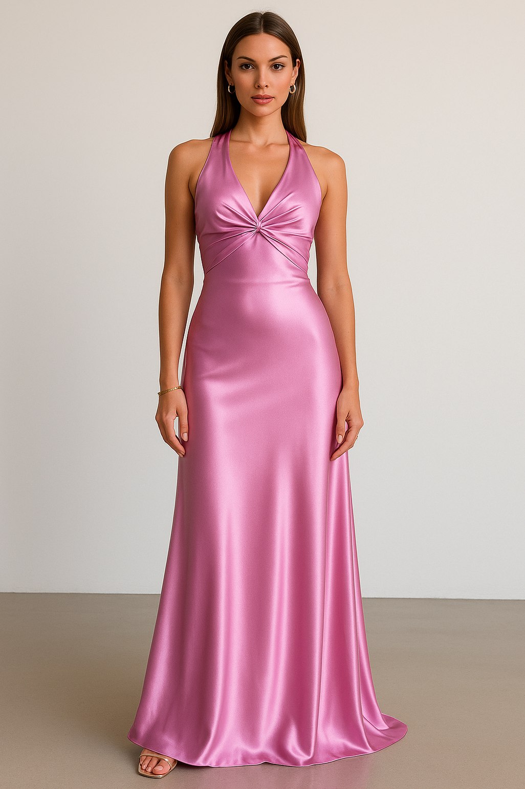 Satin Twist Front Maxi Dress