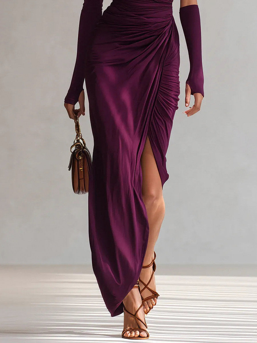 Satin One Shoulder Maxi Dress