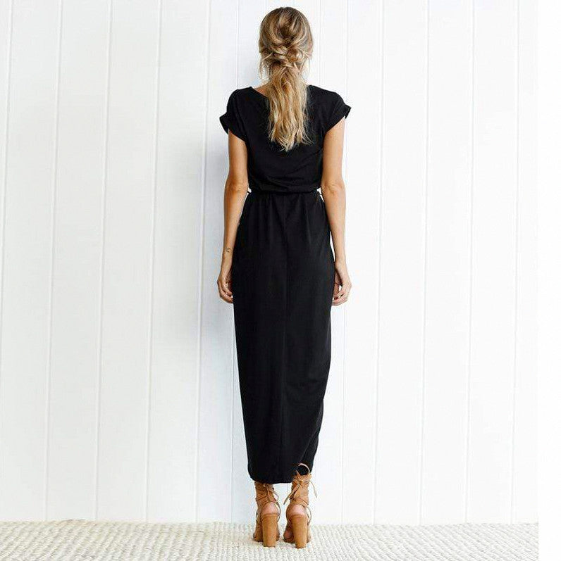 Short Sleeve Wrap Maxi Dress