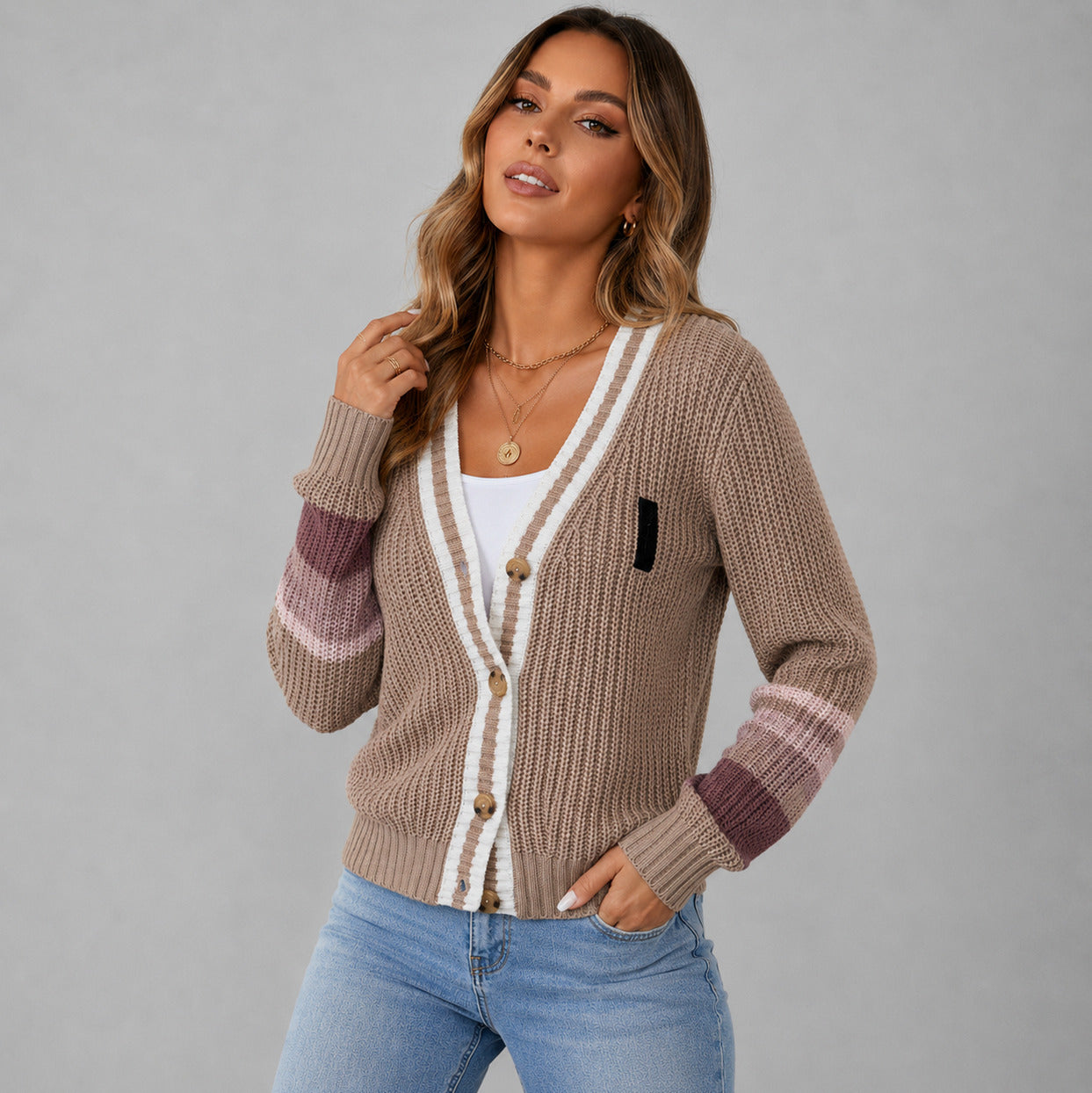 Knit Striped Button Front Cardigan