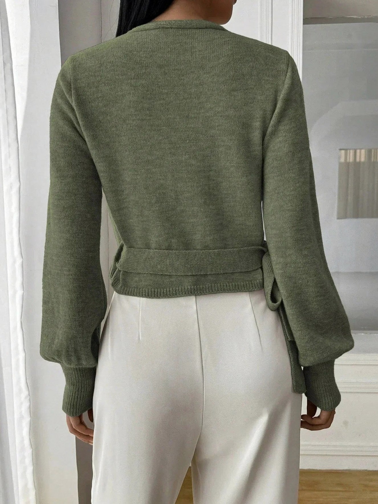 Knit Wrap Tie Waist Blouse