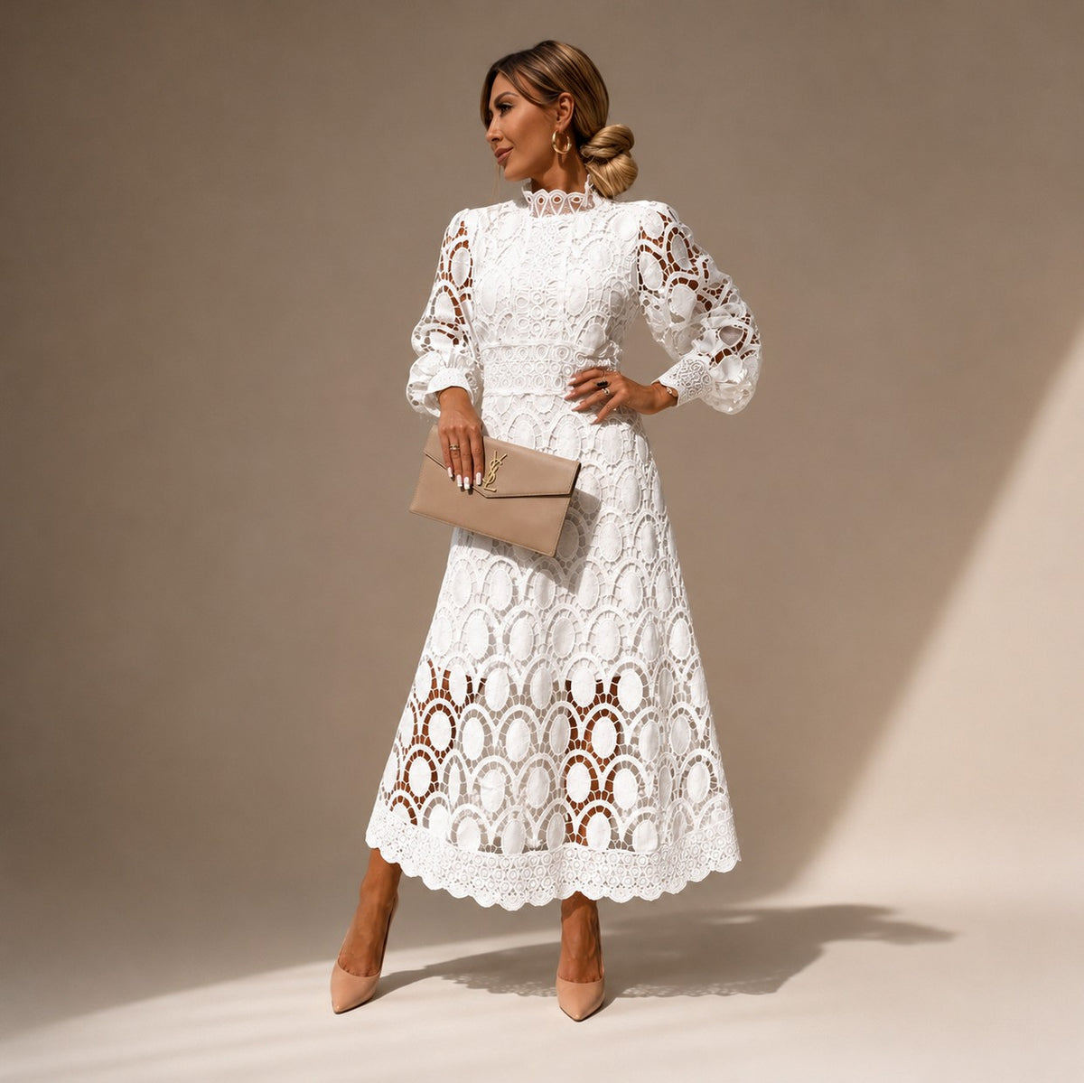 Lace Mock Neck Midi Dress