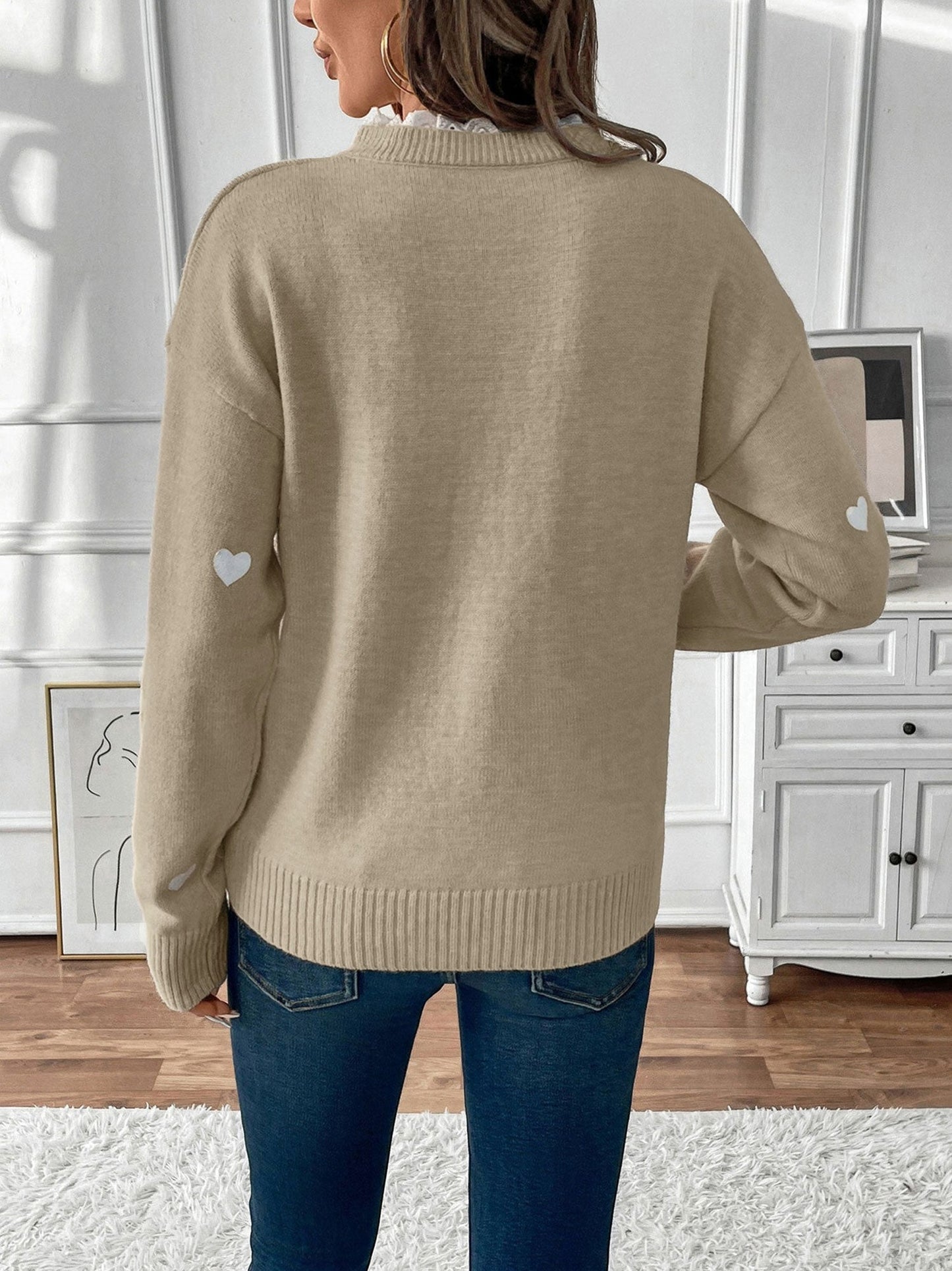 Lace Trim Heart Knit Sweater