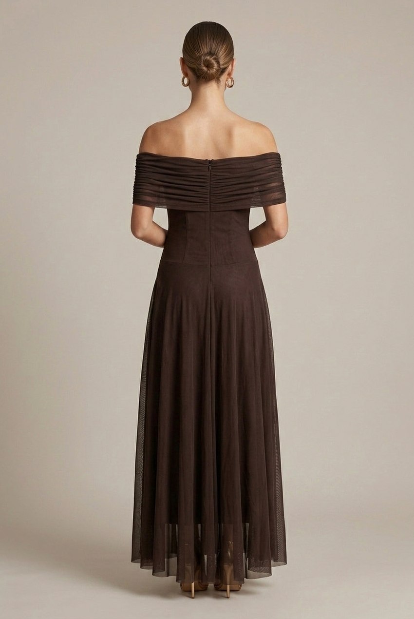 Mesh Off Shoulder Midi Dress