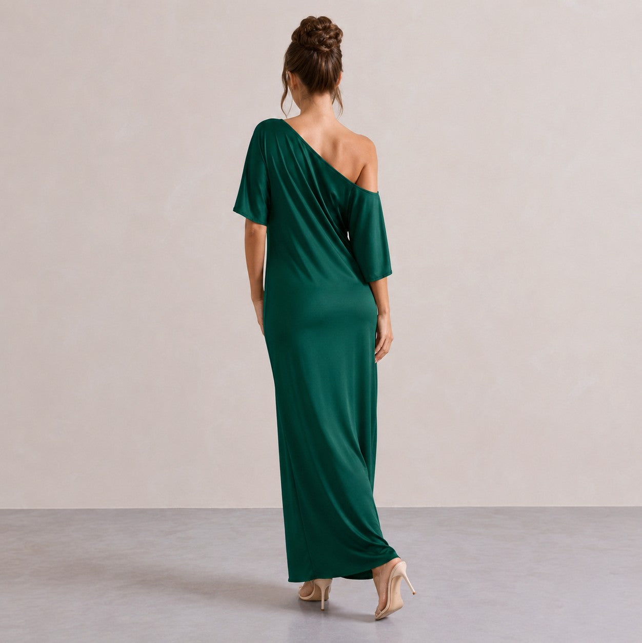 One Shoulder Satin Maxi Dress