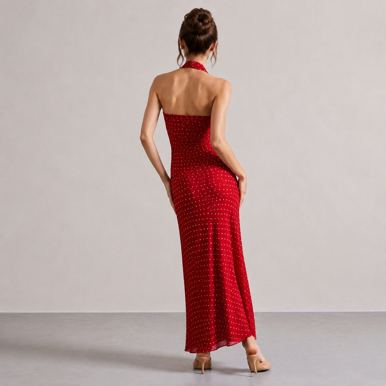 Polka Dot Halter Maxi Dress