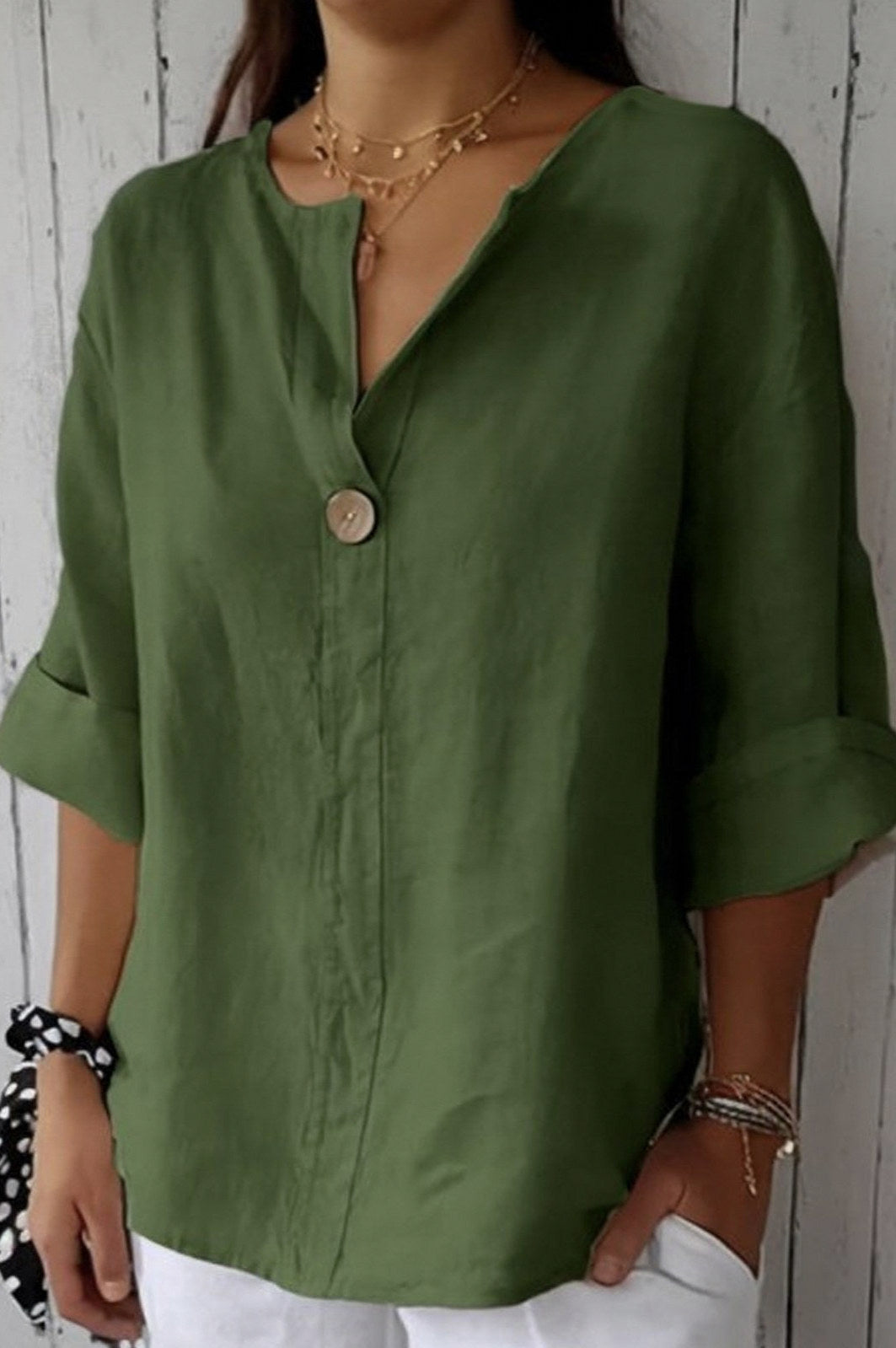 Split Neck Button Front Blouse