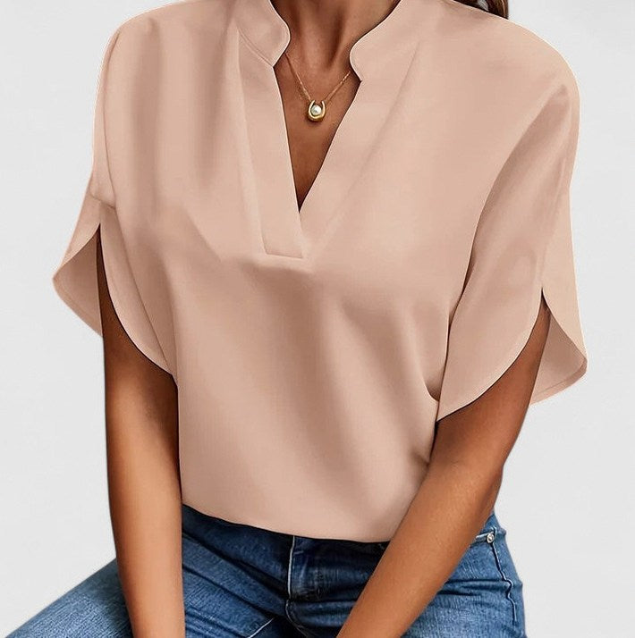 Split Neck Short Sleeve Blouse