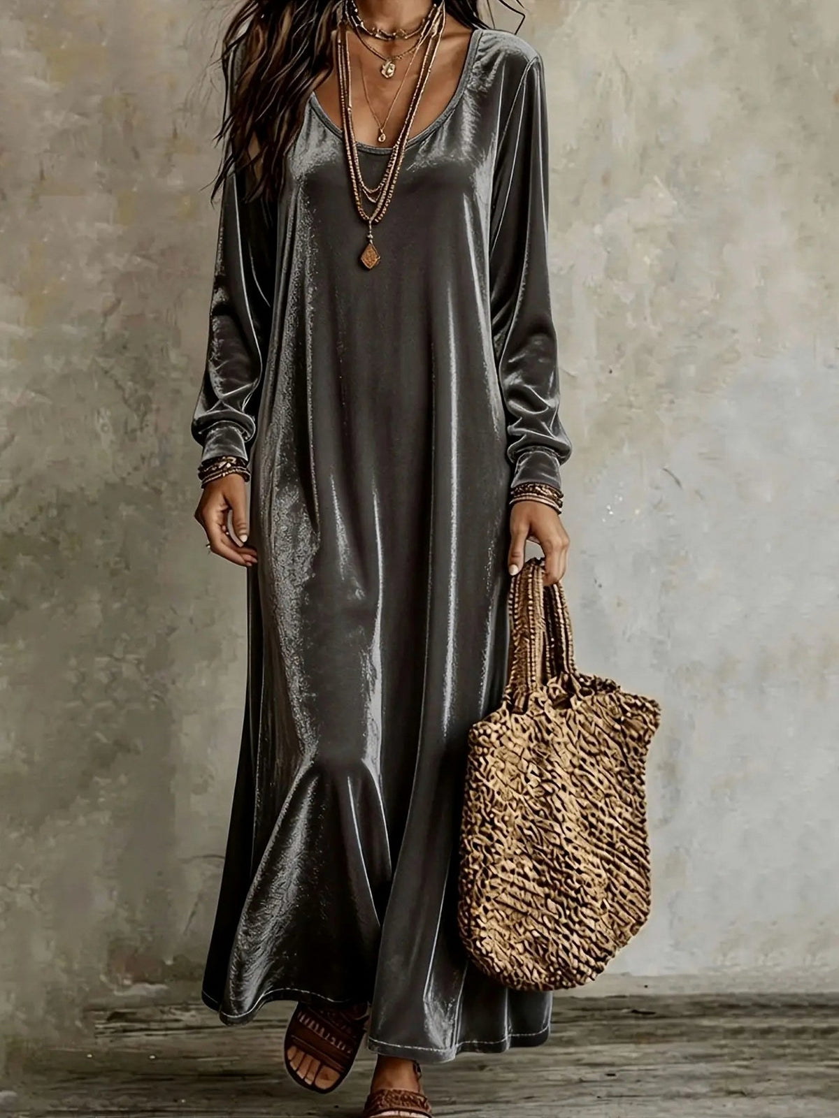Velvet Long Sleeve Maxi Dress