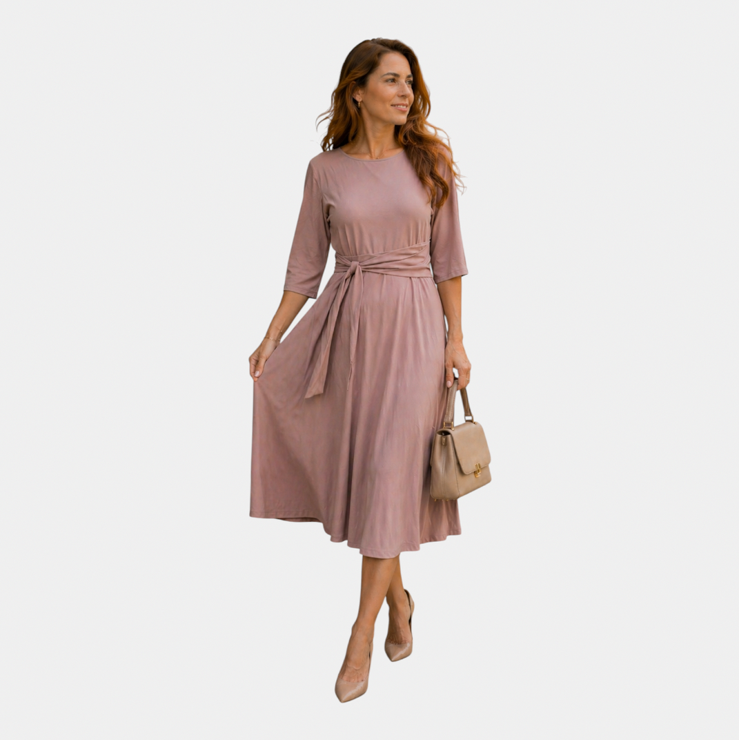 A-Line Tie Waist Midi Dress