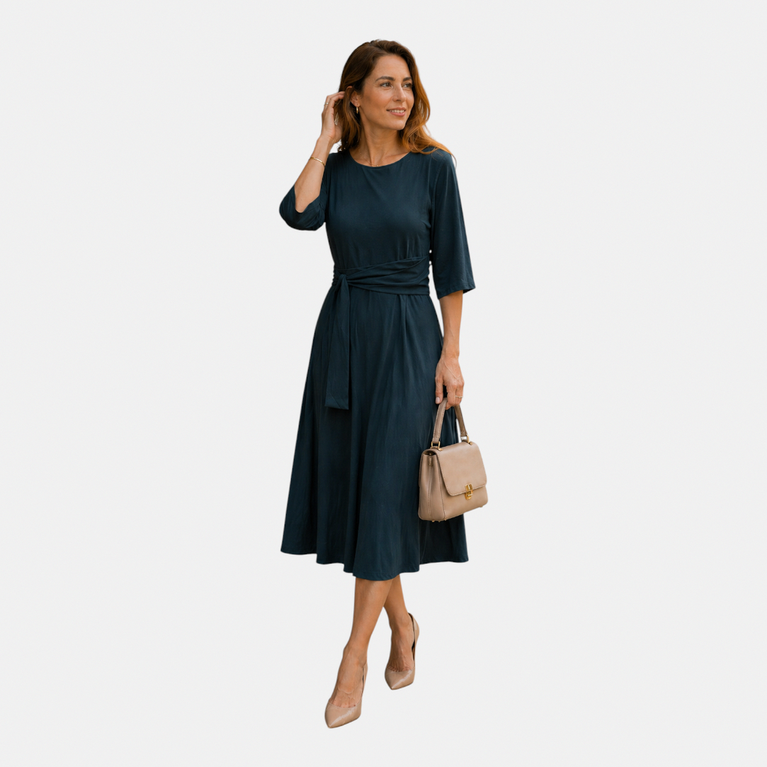 A-Line Tie Waist Midi Dress