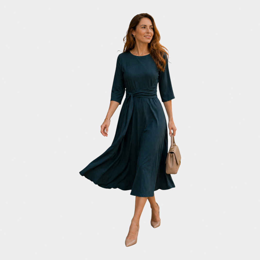 A-Line Tie Waist Midi Dress