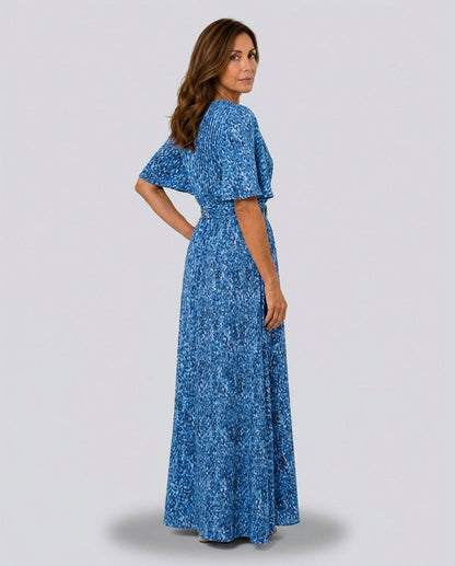 Short Sleeve Abstract Belted Maxi Dress