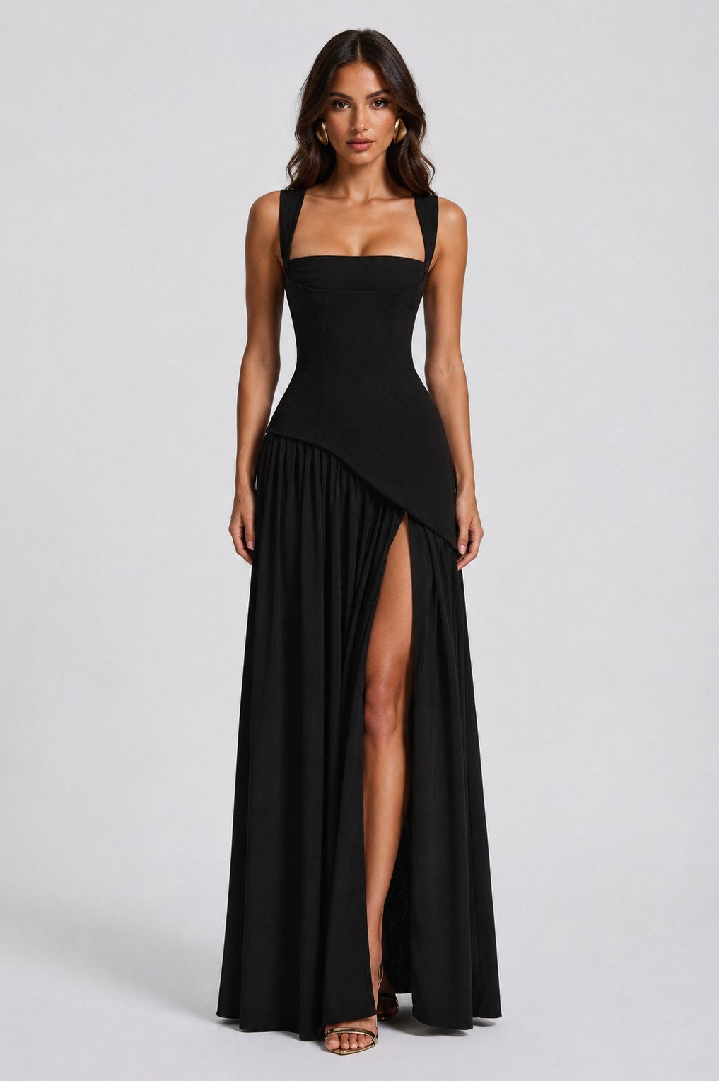 Asymmetric Corset Scarf Maxi Dress