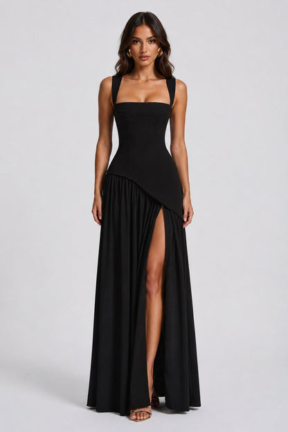 Asymmetric Corset Scarf Maxi Dress