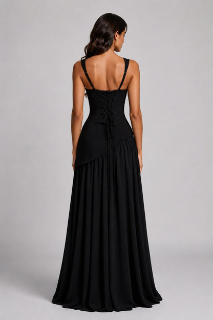 Asymmetric Corset Scarf Maxi Dress