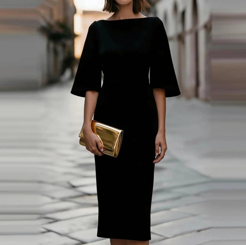 Bell Sleeve Sheath Midi Dress