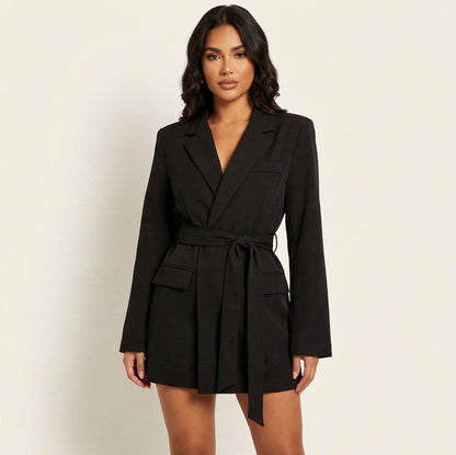 Belted Long Sleeve Blazer Dress