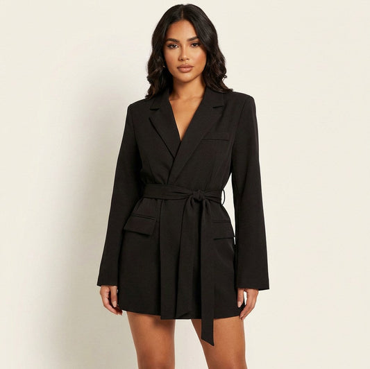 Belted Long Sleeve Blazer Dress