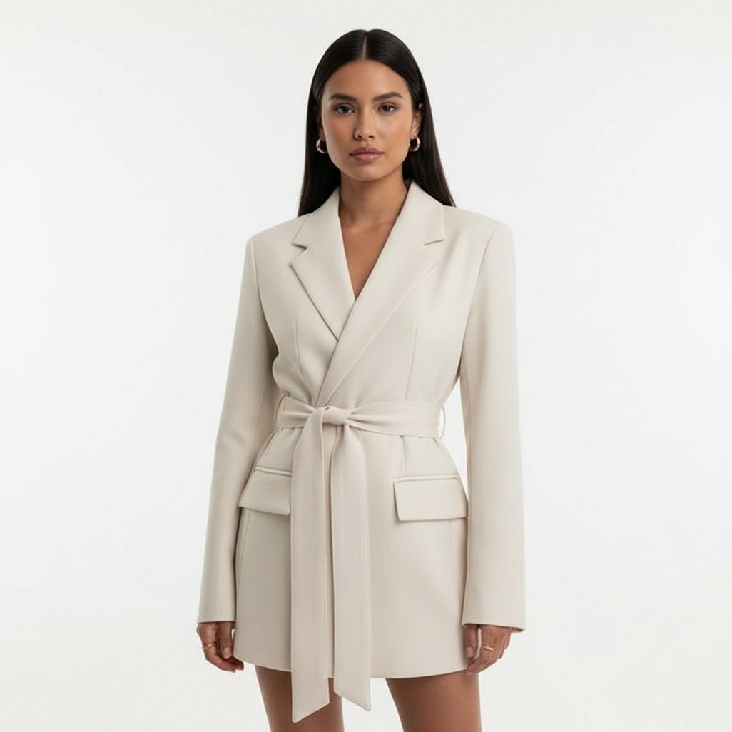 Belted Long Sleeve Blazer Dress