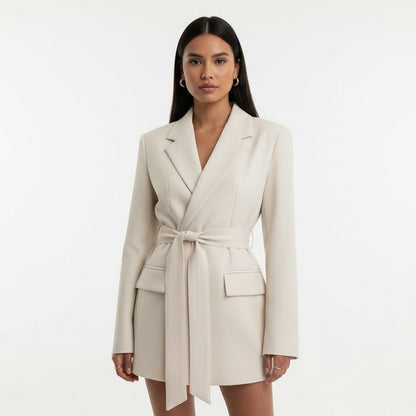 Belted Long Sleeve Blazer Dress
