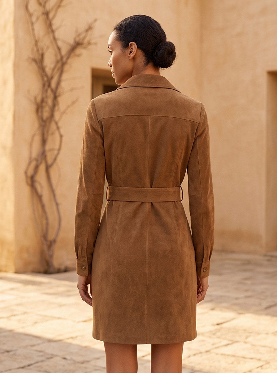 Belted Suede Mini Shirt Dress
