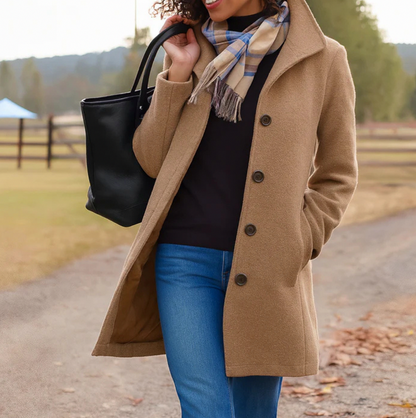 Button Front High Collar Coat