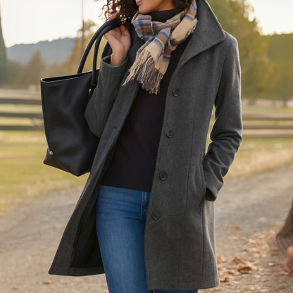 Button Front High Collar Coat