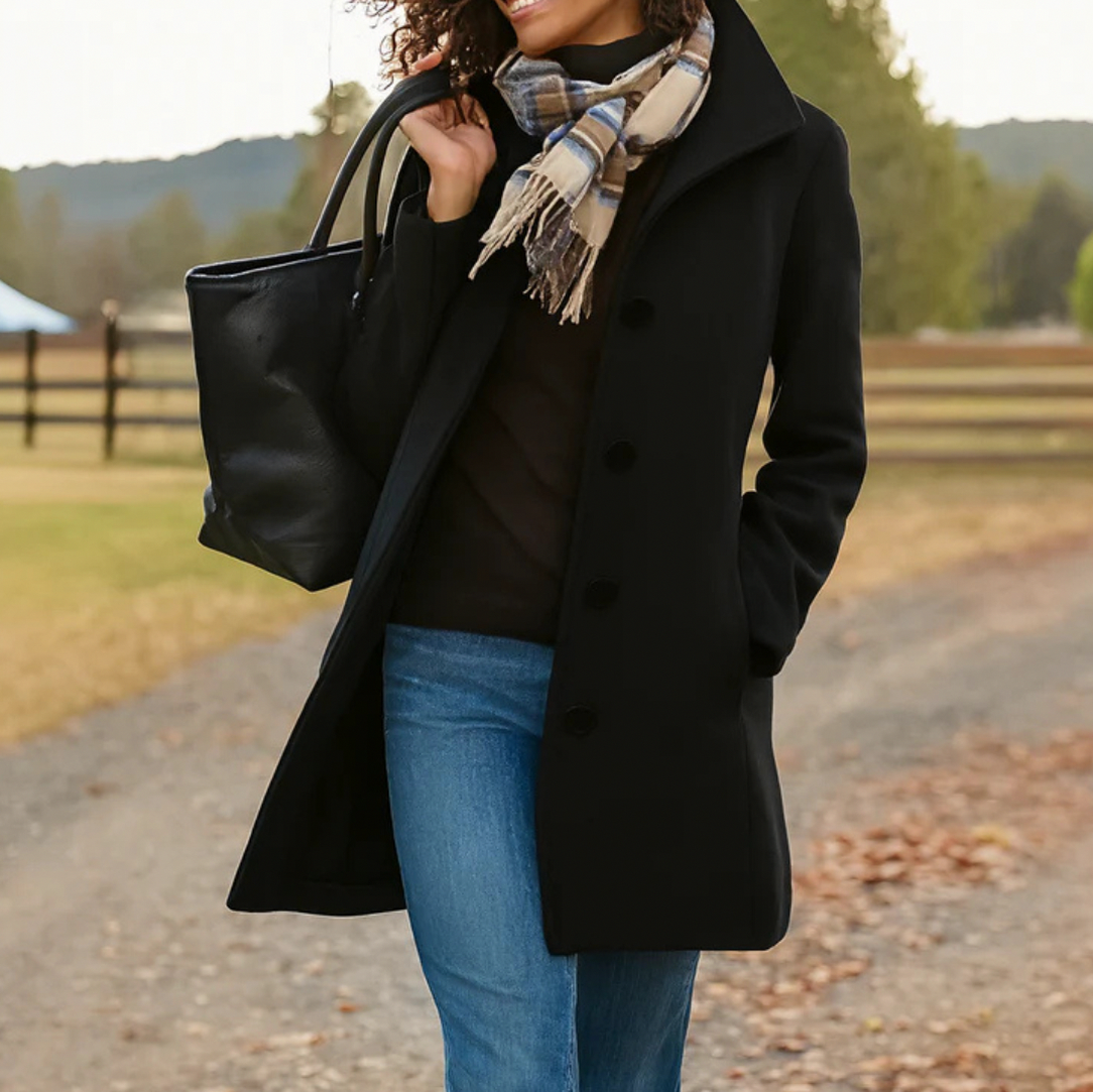 Button Front High Collar Coat