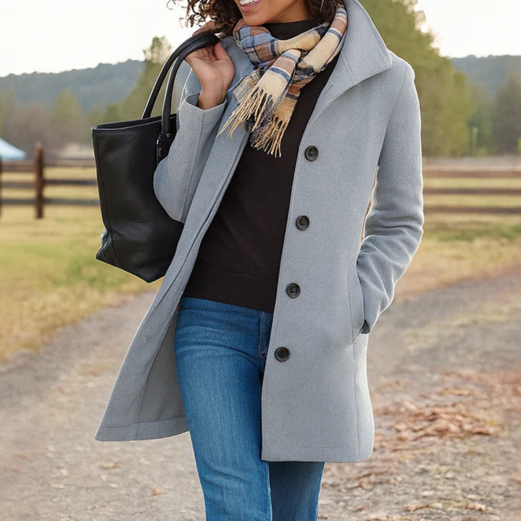 Button Front High Collar Coat