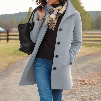 Button Front High Collar Coat