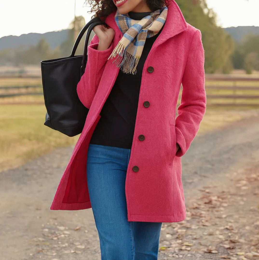 Button Front High Collar Coat