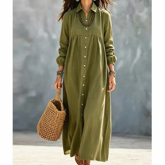 Button Front Maxi Shirt Dress