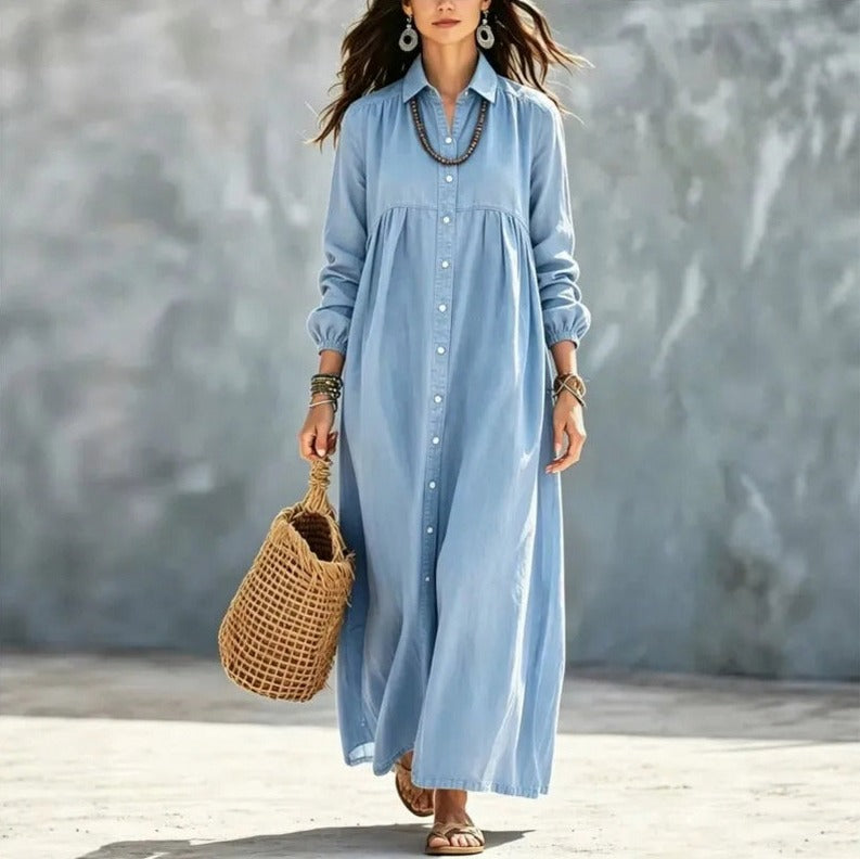 Button Front Maxi Shirt Dress