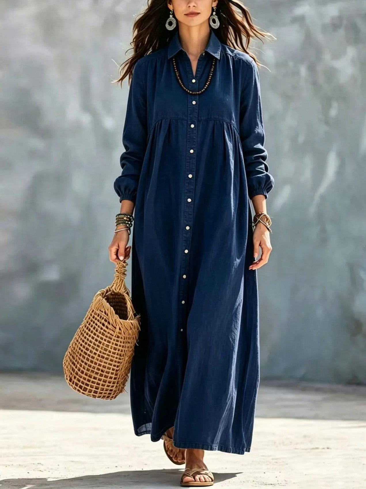 Button Front Maxi Shirt Dress