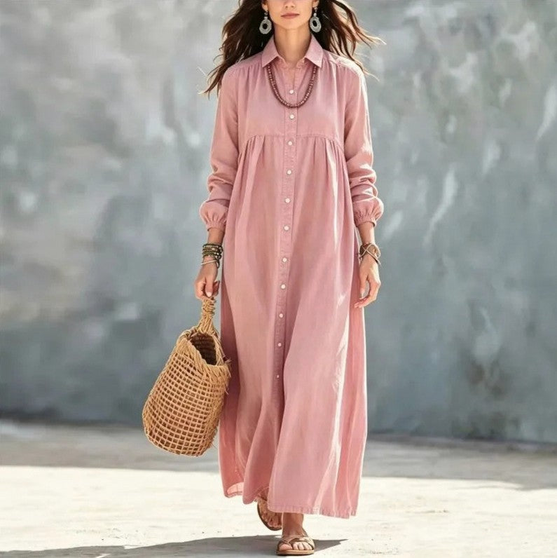 Button Front Maxi Shirt Dress