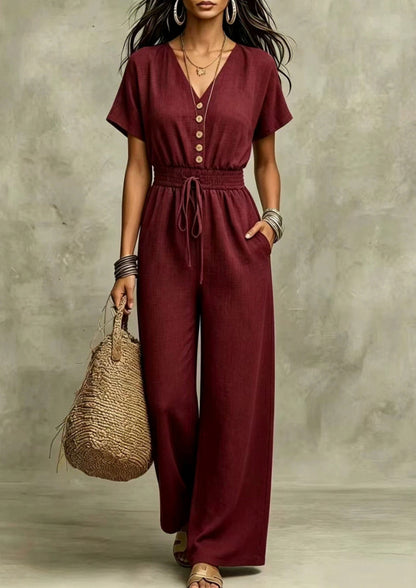 Button Front Wide Leg Jumpsuit