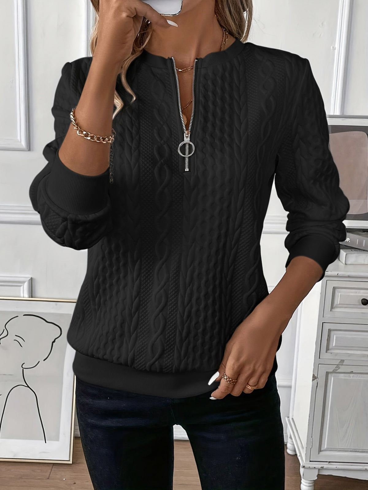 Cable Knit Half Zip Sweater