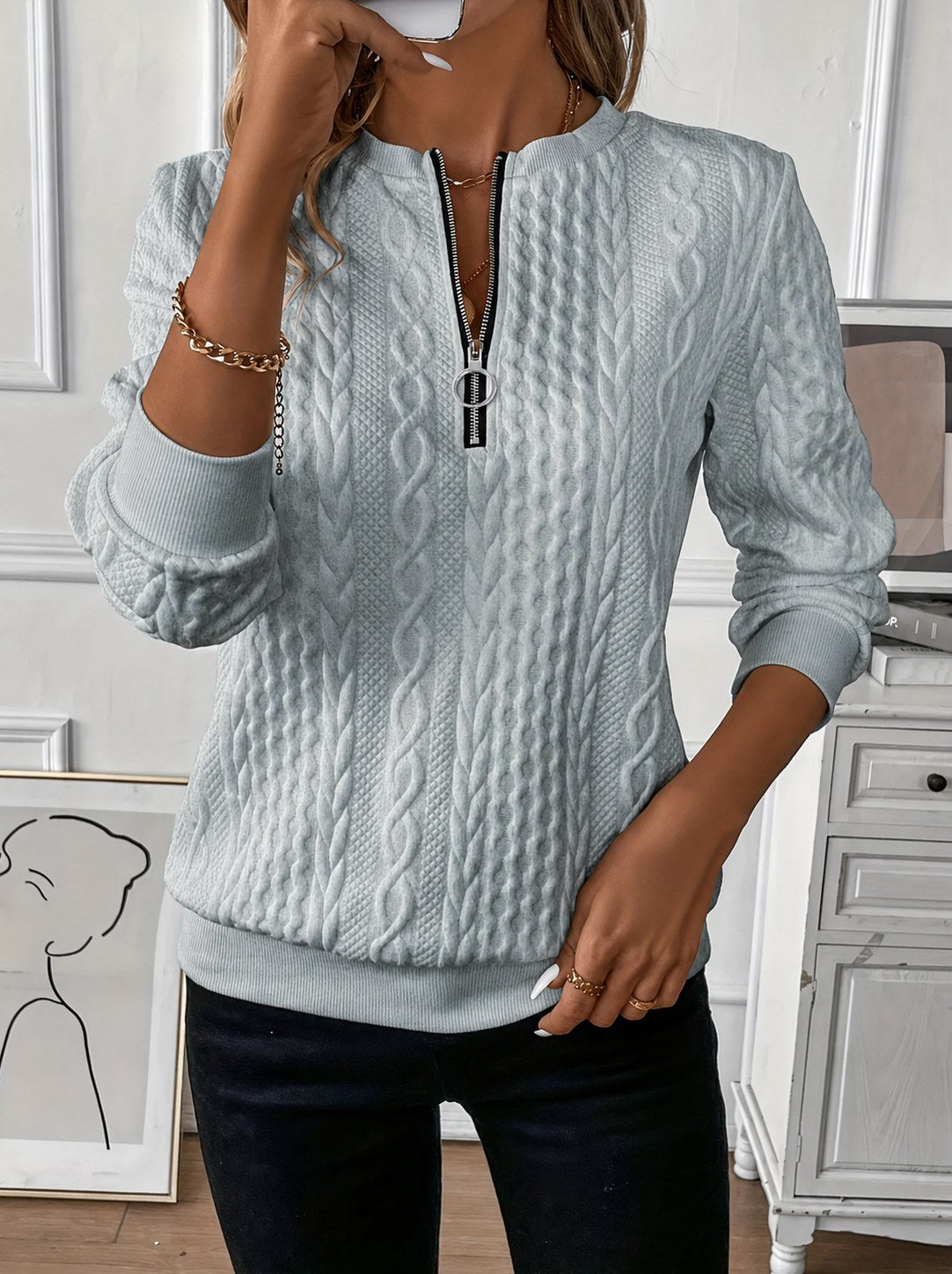 Cable Knit Half Zip Sweater