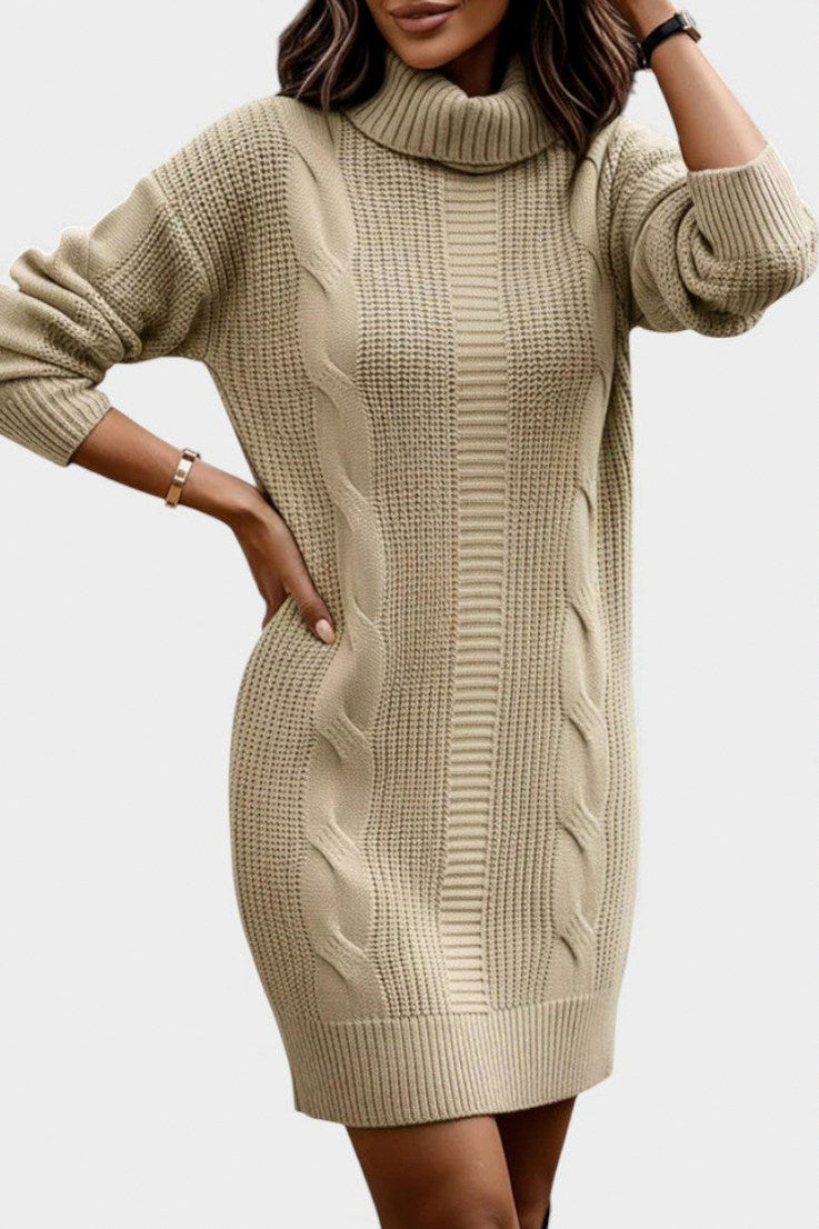 Cable Knit Turtleneck Sweater Dress