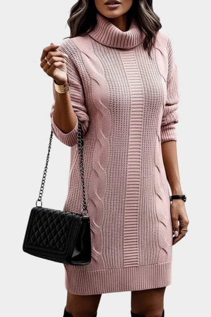 Cable Knit Turtleneck Sweater Dress