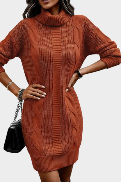 Cable Knit Turtleneck Sweater Dress