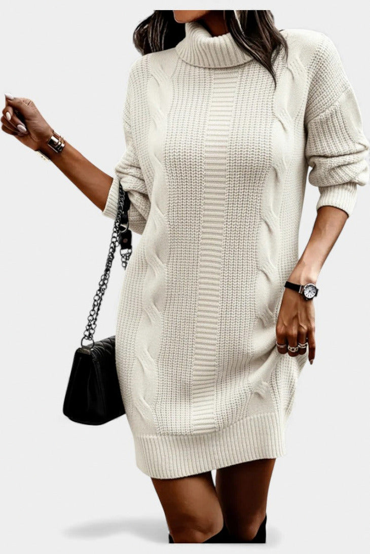 Cable Knit Turtleneck Sweater Dress